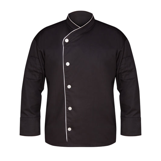 Executive Chef Coat w/ Piping, 1 Thermo Pocket, Twill Weave, Open Cuff, Pearl Buttons