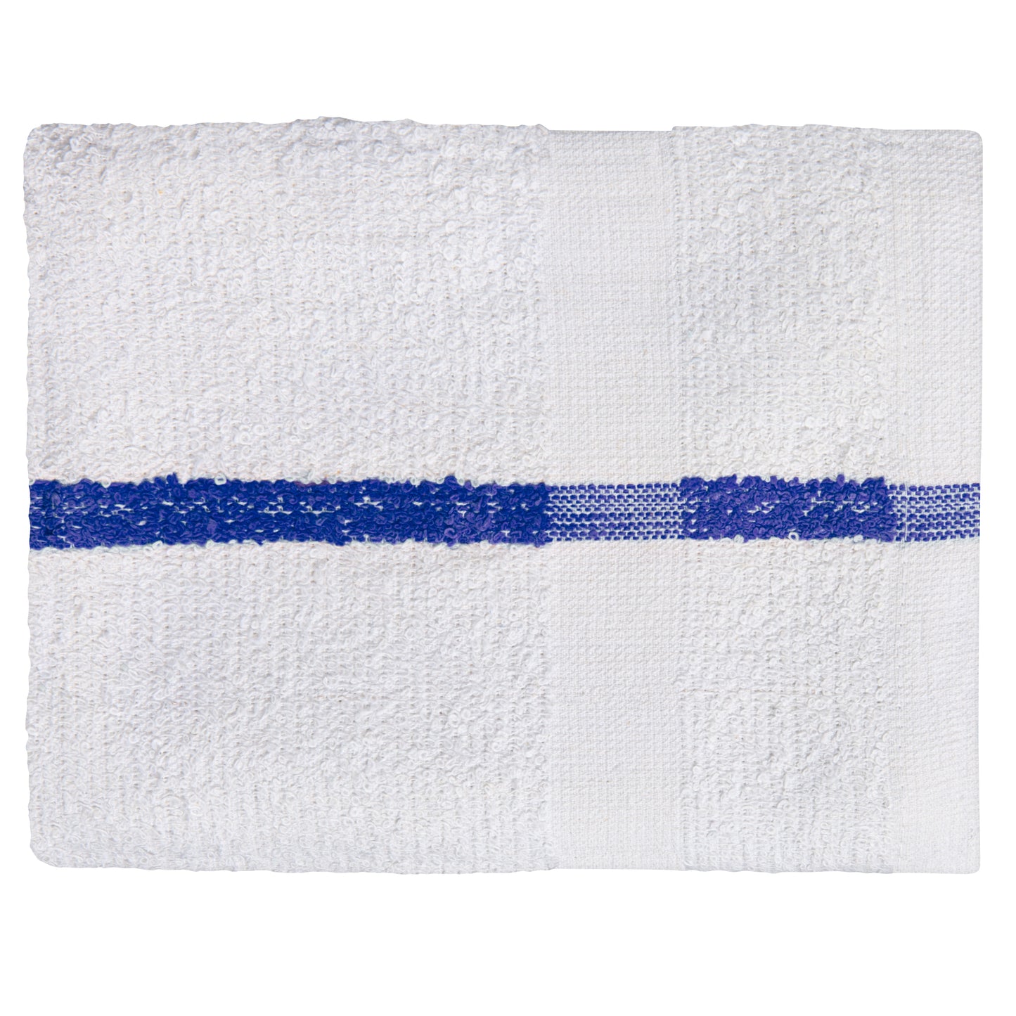 Terry Towel, 16x27 inch, No Cam, 10 Single Pile, Hemmed, White with Blue Center Stripe