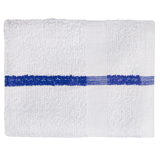 Terry Towel, 16x27 inch, No Cam, 10 Single Pile, Hemmed, White with Blue Center Stripe
