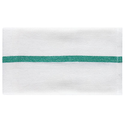 Herringbone Kitchen Towel, 15x28 inch, White with Green Center Stripe