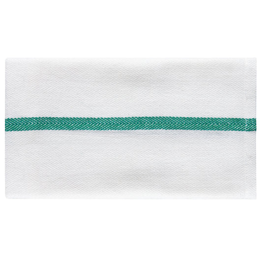 Herringbone Kitchen Towel, 15x28 inch, White with Green Center Stripe