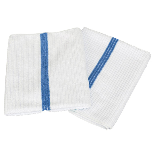 Microfiber Bar Mop Towel, 14x18 inch, White with Blue Center Stripe