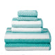 100% Combed Cotton / Sea Blue with White Stripes / Bath Towels: (2) 30x54 inchHand Towels: (2) 16x28 inchWashcloth: (2) 12x12 inch