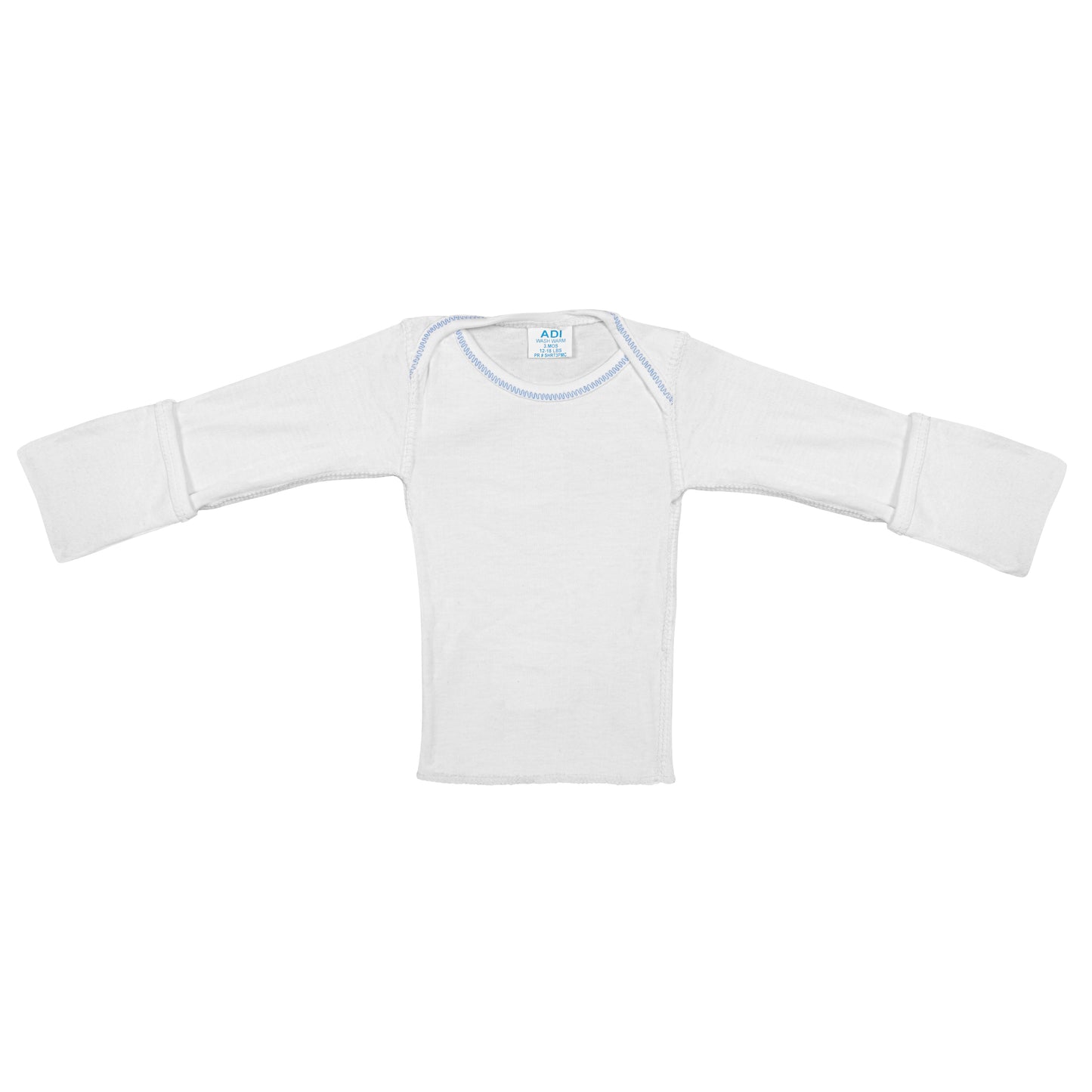Baby Shirt, Long Sleeve, Mitten Cuff, Pullover, White w/ Blue H, 3 Months