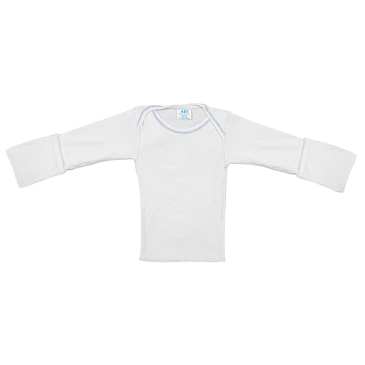 Baby Shirt, Long Sleeve, Mitten Cuff, Pullover, White w/ Blue H, 3 Months