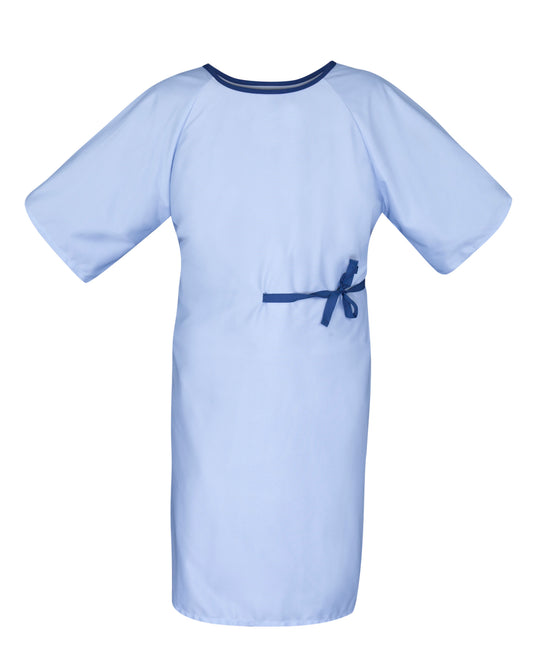 Patient Gown 45 x 66 Angle Back, 3 Tie Overlap, Sky Blue