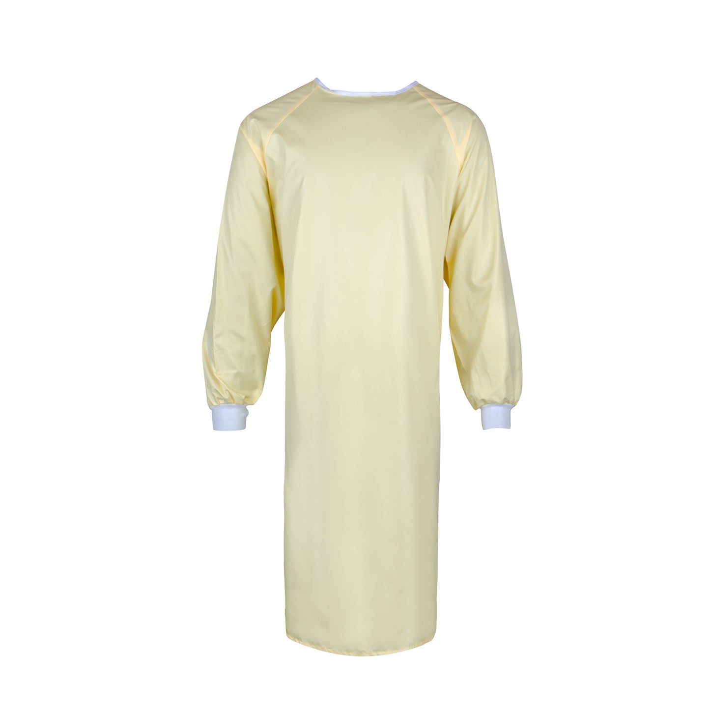 Protective Gown, Raglan Sleeve, Knit Cuffs, Yellow, No Grid, Open Back