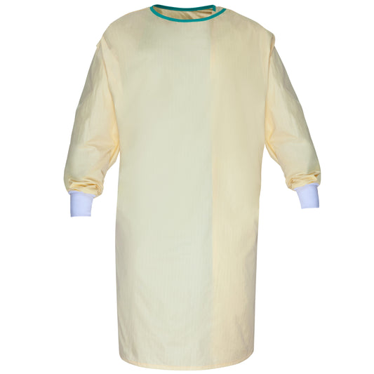 Protective Isolation Gown, 3 Arm, No Ties or Snaps, 100X Grids, Yellow w/ Green Binding, X-Large