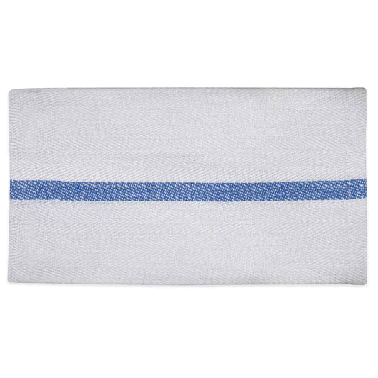 American Dawn | 15X28 Inch Herringbone White With Blue Center Stripe Kitchen Towel 