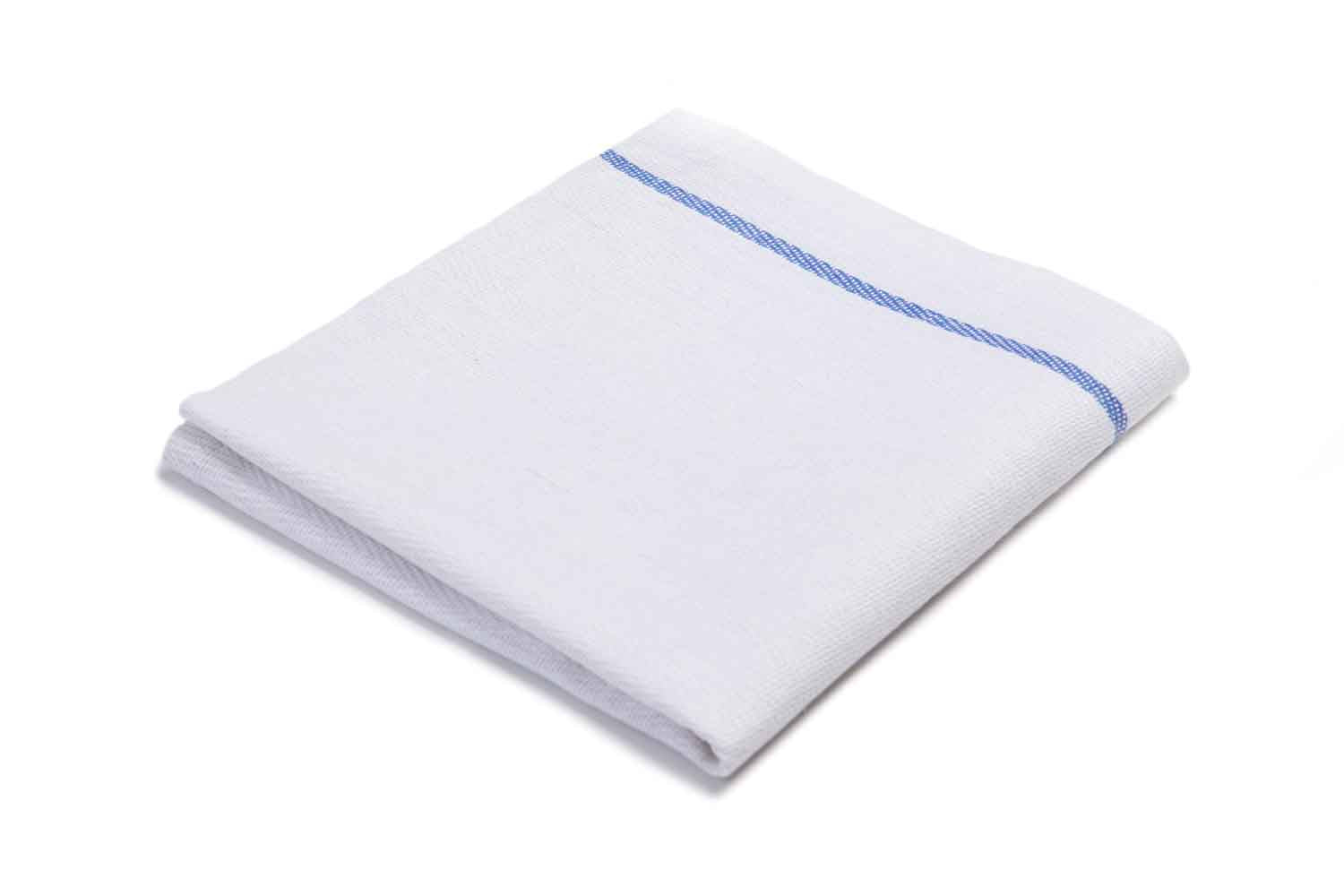American Dawn | 15X26 Inch Herringbone White With Blue Border Stripe Kitchen Towel 