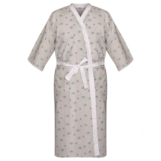 American Dawn | 52X66 Inch Teal Rose With White Border And Flower Mound Print Robe | Patient Robe