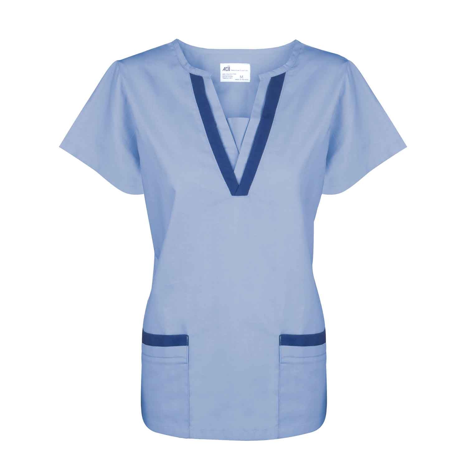 American Dawn | X-Small Ceil Blue Scrub Top With Short Sleeves And 2 Pockets