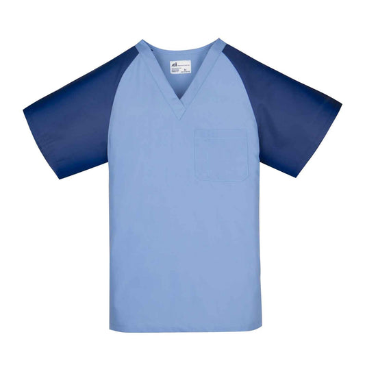 American Dawn | X-Small Ceil Blue Scrub Top With Raglan Short Sleeves And 1 Pocket